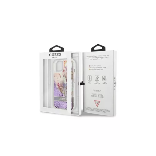 Guess GUHCP13SLFLSU iPhone 13 mini készülékhez tok Flower Liquid Glitter lila
