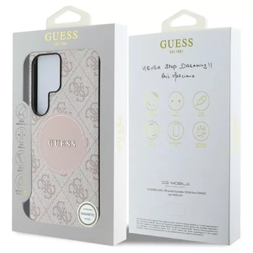 Guess 4G Round Patch Classic Logo MagSafe tok Samsung Galaxy S25 Ultra készülékhez rózsaszín