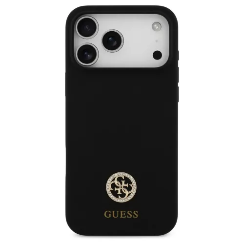 Guess szilikon Logo Strass 4G MagSafe tok iPhone 17 Pro Max készülékhez fekete