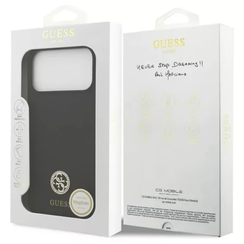 Guess szilikon Logo Strass 4G MagSafe tok iPhone 17 Pro Max készülékhez fekete