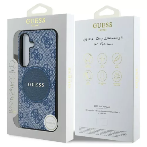 Guess 4G Round Patch Classic Logo MagSafe tok Samsung Galaxy S25 Plus készülékhez kék