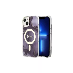   Guess GUHMP14SHTMRSU iPhone 14 / 15 / 13 6.1" készülékhez keménytok Golden Marble MagSafe lila
