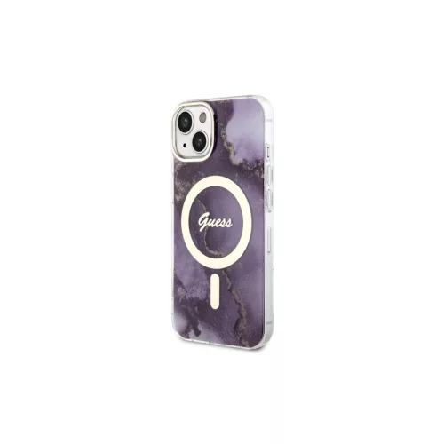 Guess GUHMP14SHTMRSU iPhone 14 / 15 / 13 6.1" készülékhez keménytok Golden Marble MagSafe lila