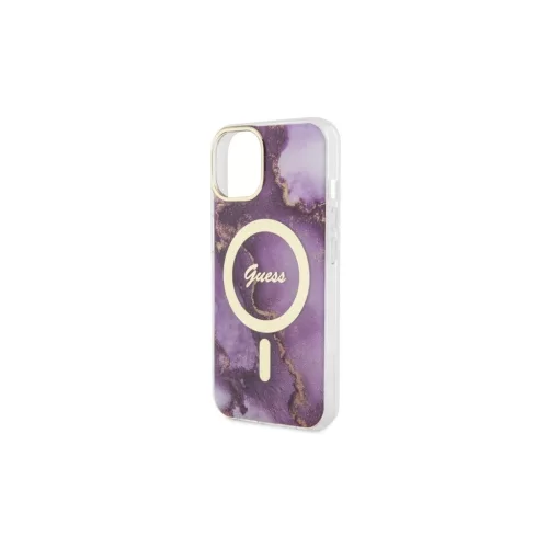 Guess GUHMP14SHTMRSU iPhone 14 / 15 / 13 6.1" készülékhez keménytok Golden Marble MagSafe lila
