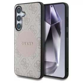   Guess 4G Round Patch Classic Logo MagSafe tok Samsung Galaxy S25 Plus készülékhez rózsaszín