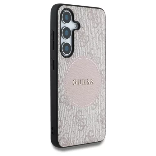 Guess 4G Round Patch Classic Logo MagSafe tok Samsung Galaxy S25 Plus készülékhez rózsaszín