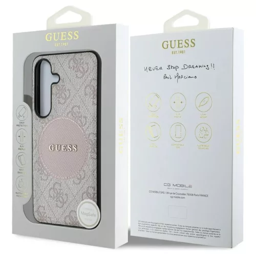 Guess 4G Round Patch Classic Logo MagSafe tok Samsung Galaxy S25 Plus készülékhez rózsaszín