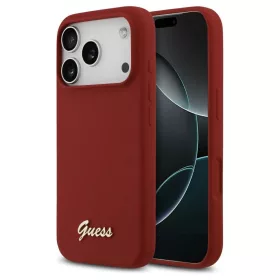   Guess Silicone Script Metal Logo MagSafe tok iPhone 17 Pro készülékhez magenta