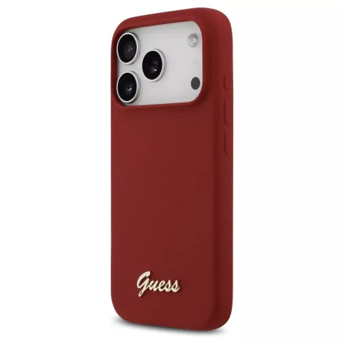 Guess Silicone Script Metal Logo MagSafe tok iPhone 17 Pro készülékhez magenta
