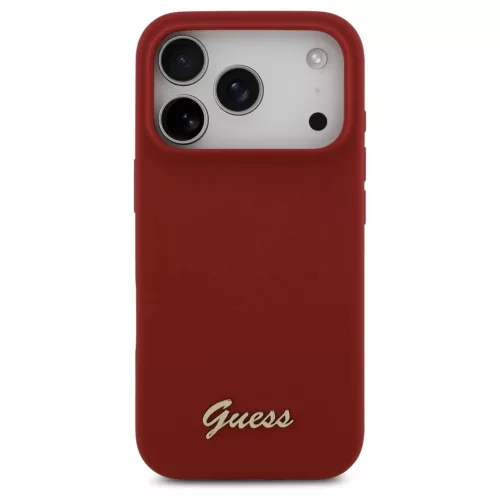 Guess Silicone Script Metal Logo MagSafe tok iPhone 17 Pro készülékhez magenta