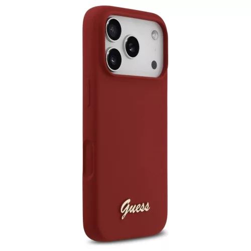 Guess Silicone Script Metal Logo MagSafe tok iPhone 17 Pro készülékhez magenta