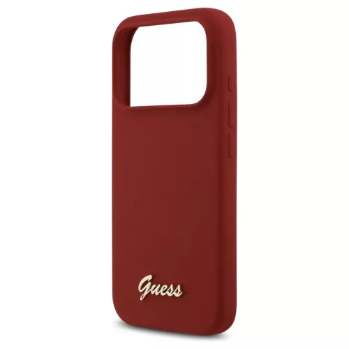 Guess Silicone Script Metal Logo MagSafe tok iPhone 17 Pro készülékhez magenta
