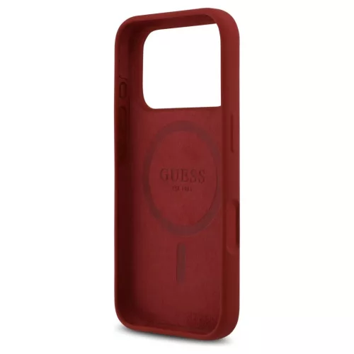 Guess Silicone Script Metal Logo MagSafe tok iPhone 17 Pro készülékhez magenta
