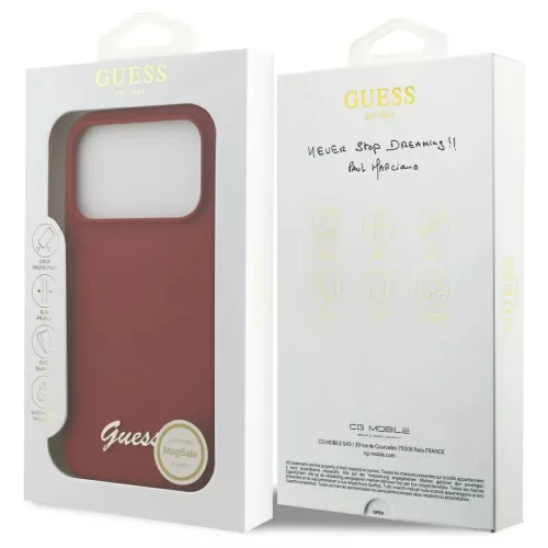 Guess Silicone Script Metal Logo MagSafe tok iPhone 17 Pro készülékhez magenta