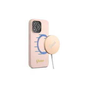  Guess GUHMP13LLSLMGLP iPhone 13 Pro / 13 6,1 készülékhez Silicone Script Gold Lo világos rózsaszín kemény tok