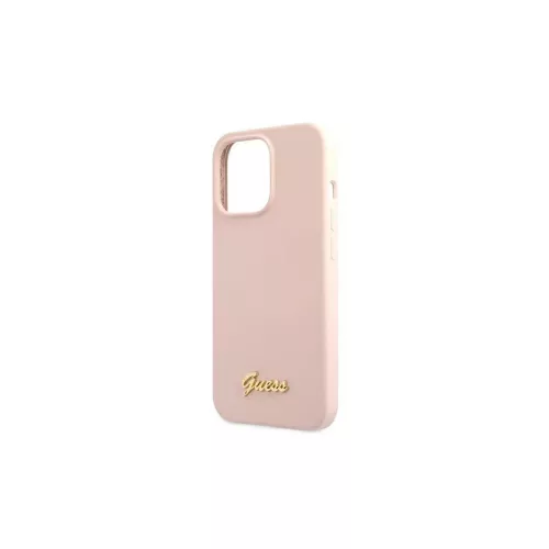 Guess GUHMP13LLSLMGLP iPhone 13 Pro / 13 6,1 készülékhez Silicone Script Gold Lo világos rózsaszín kemény tok