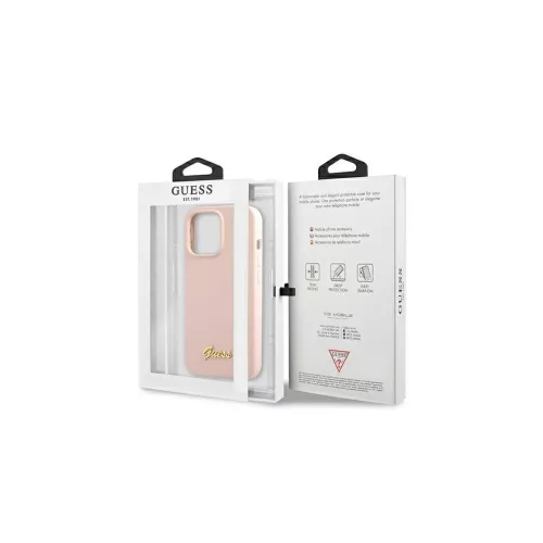 Guess GUHMP13LLSLMGLP iPhone 13 Pro / 13 6,1 készülékhez Silicone Script Gold Lo világos rózsaszín kemény tok