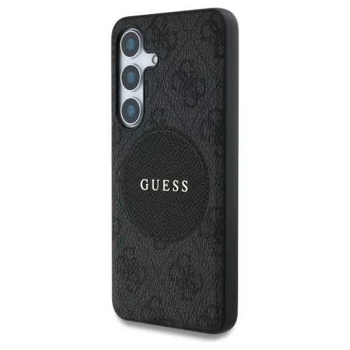Case Guess 4G Round Patch Classic Logo MagSafe tok Samsung Galaxy S25 Plus készülékhez fekete
