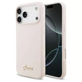   Guess Silicone Script Metal Logo MagSafe tok iPhone 17 Pro Max készülékhez rózsaszín