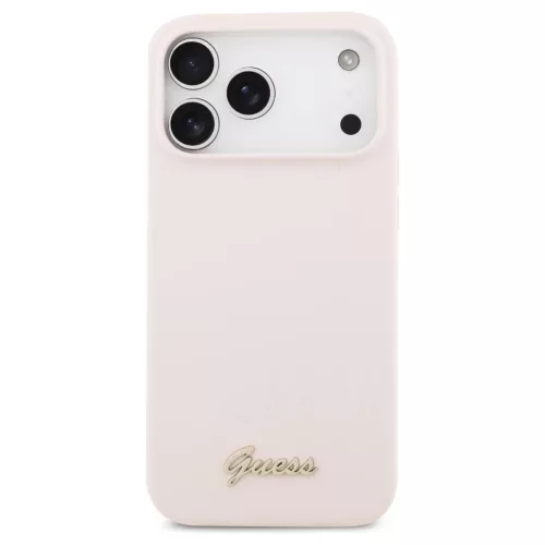 Guess Silicone Script Metal Logo MagSafe tok iPhone 17 Pro Max készülékhez rózsaszín