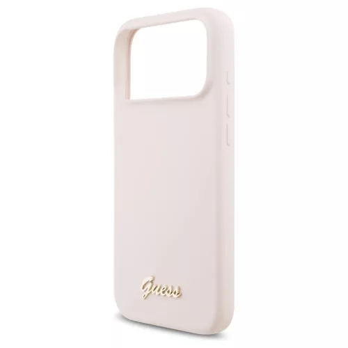 Guess Silicone Script Metal Logo MagSafe tok iPhone 17 Pro Max készülékhez rózsaszín