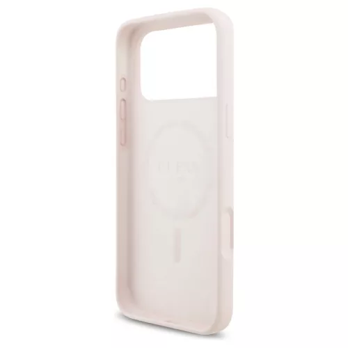 Guess Silicone Script Metal Logo MagSafe tok iPhone 17 Pro Max készülékhez rózsaszín