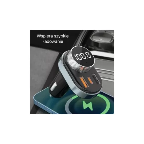 AWEI C-843 kihangosító készlet FM adóval, Bluetooth 5.0, MP3, 1xUSB+1xUSB-C, fekete