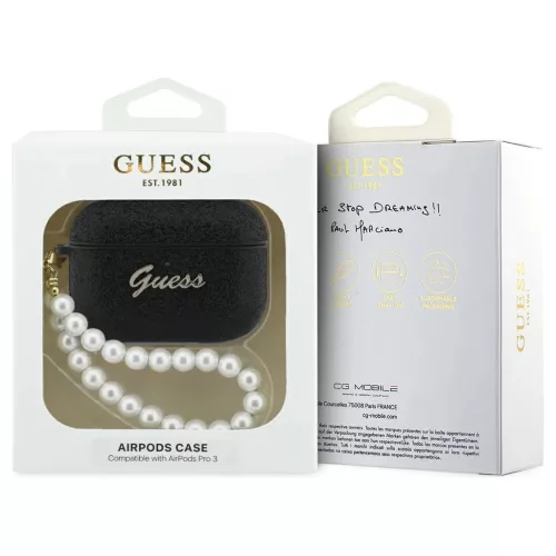Guess Glitter Pearl Strap tok AirPods Pro 3 készülékhez fekete
