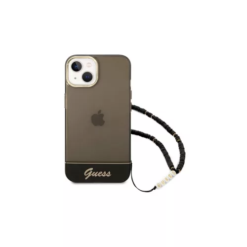 Guess GUHCP14MHGCOHK iPhone 14 Plus / 15 Plus 6.7" készülékhez kemény tok Translucent Pearl Strap fekete
