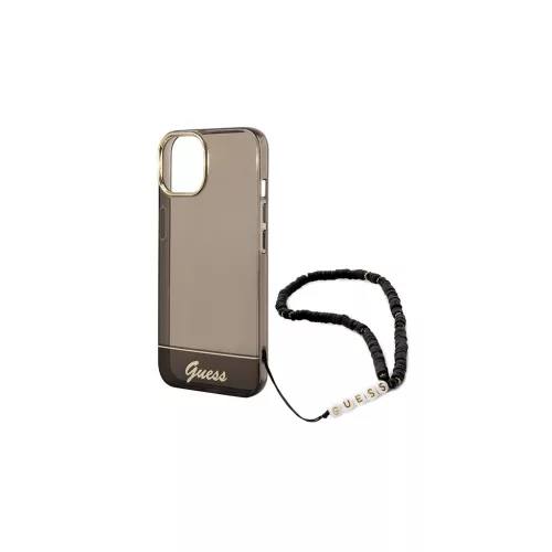Guess GUHCP14MHGCOHK iPhone 14 Plus / 15 Plus 6.7" készülékhez kemény tok Translucent Pearl Strap fekete