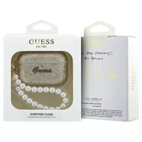 Case Guess Glitter Pearl pánt AirPods Pro 3 készülékhez arany