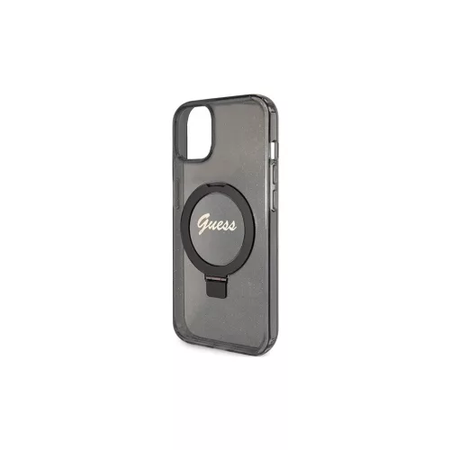 Guess GUHMP15MHRSGSK iPhone 15 Plus/14 Plus (6.7") készülékhez kemény tok Ring Stand Script Glitter Ma fekete