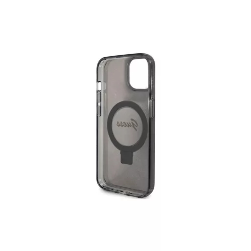 Guess GUHMP15MHRSGSK iPhone 15 Plus/14 Plus (6.7") készülékhez kemény tok Ring Stand Script Glitter Ma fekete