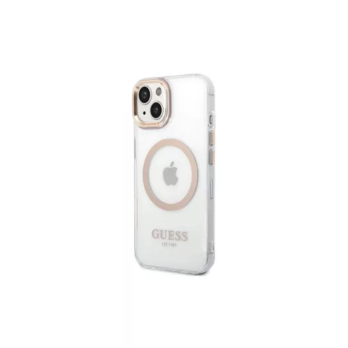 Guess GUHMP15MHTRMD iPhone 15 Plus / 14 Plus készülékhez 6,7 hüvelykes merev tok Metal Outline Magsafe arany