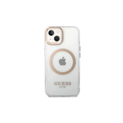 Guess GUHMP15MHTRMD iPhone 15 Plus / 14 Plus készülékhez 6,7 hüvelykes merev tok Metal Outline Magsafe arany