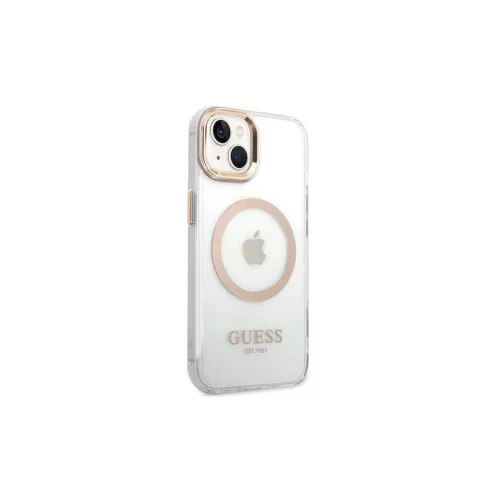 Guess GUHMP15MHTRMD iPhone 15 Plus / 14 Plus készülékhez 6,7 hüvelykes merev tok Metal Outline Magsafe arany