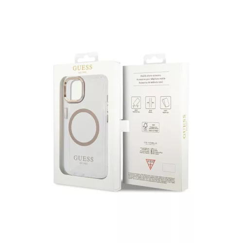 Guess GUHMP15MHTRMD iPhone 15 Plus / 14 Plus készülékhez 6,7 hüvelykes merev tok Metal Outline Magsafe arany