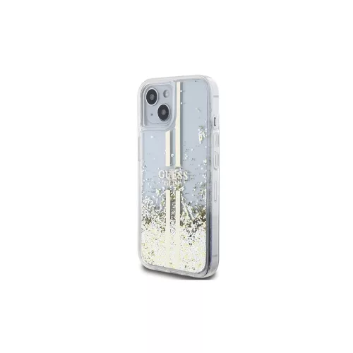 Guess GUHCP15MLFCSEGT iPhone 15 Plus / 14 Plus készülékhez 6.7"-os transzparens kemény tok Liquid Glitter arany csíkos