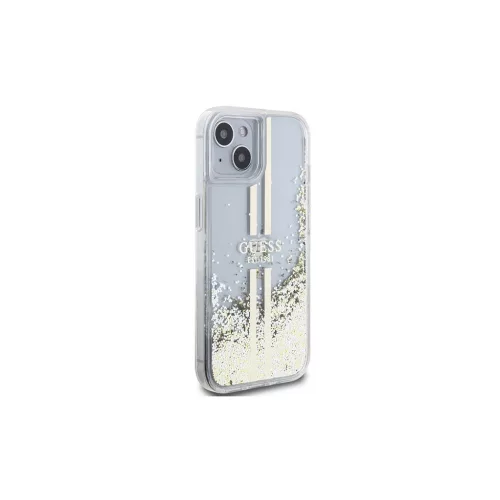 Guess GUHCP15MLFCSEGT iPhone 15 Plus / 14 Plus készülékhez 6.7"-os transzparens kemény tok Liquid Glitter arany csíkos