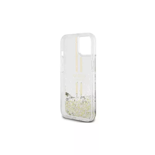 Guess GUHCP15MLFCSEGT iPhone 15 Plus / 14 Plus készülékhez 6.7"-os transzparens kemény tok Liquid Glitter arany csíkos