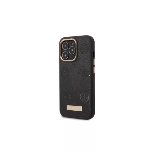 Guess GUHMP13LSAPSTK iPhone 13 Pro és iPhone 13 6,1" készülékhez kemény tok Peony Logo Plate MagSafe fekete