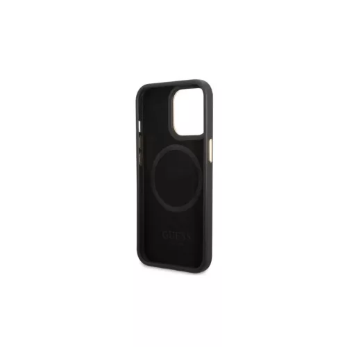 Guess GUHMP13LSAPSTK iPhone 13 Pro és iPhone 13 6,1" készülékhez kemény tok Peony Logo Plate MagSafe fekete
