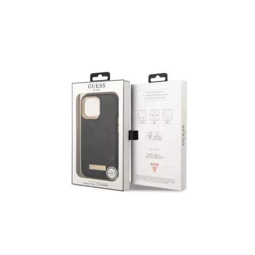 Guess GUHMP13LSAPSTK iPhone 13 Pro és iPhone 13 6,1" készülékhez kemény tok Peony Logo Plate MagSafe fekete