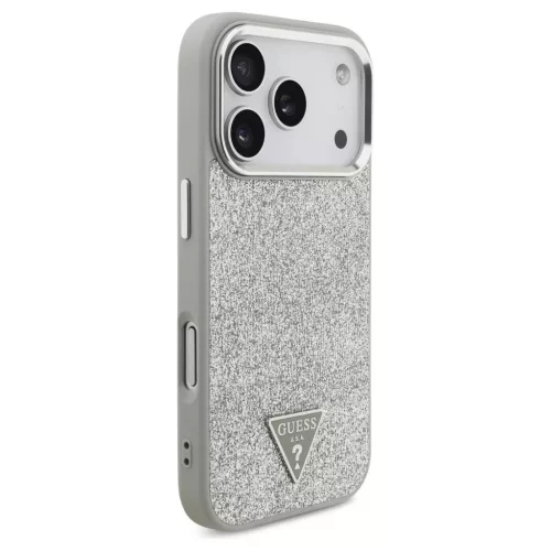 Guess Glitter Triangle Logo MagSafe tok iPhone 17 Pro készülékhez ezüst