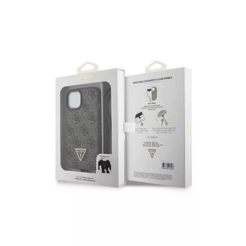 Guess GUHCP15MP4TDSCPW iPhone 15 Plus / 14 Plus készülékhez 6.7" kemény tok Crossbody 4G Metal Logo barna