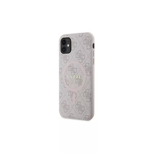Guess GUHMN61G4GFRP iPhone 11 6.1"/Xr készülékhez keménytok 4G Collection Leather Metal Logo MagSafe rózsaszín