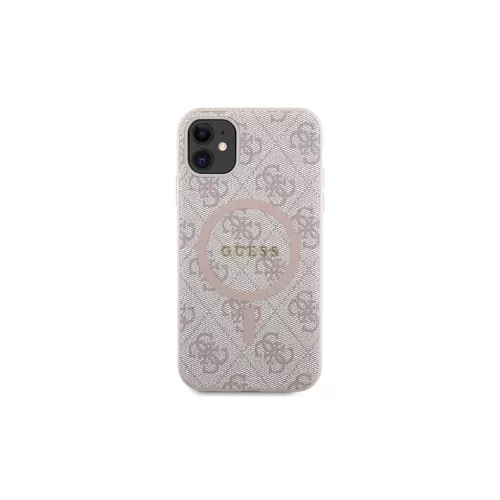 Guess GUHMN61G4GFRP iPhone 11 6.1"/Xr készülékhez keménytok 4G Collection Leather Metal Logo MagSafe rózsaszín