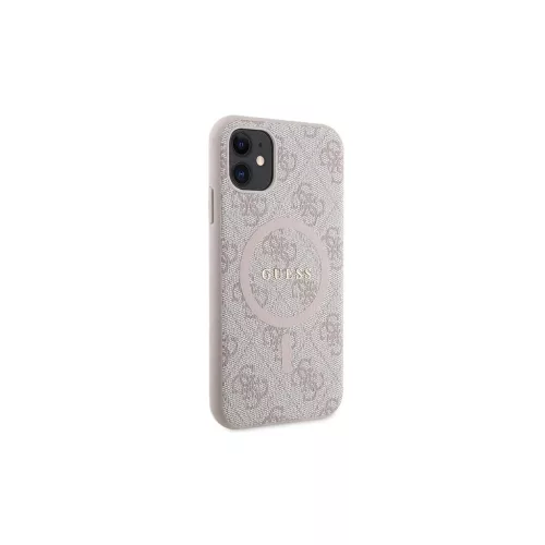Guess GUHMN61G4GFRP iPhone 11 6.1"/Xr készülékhez keménytok 4G Collection Leather Metal Logo MagSafe rózsaszín