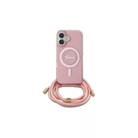   Guess GUHMP16SHCTSGNSP iPhone 16 6.1" készülékhez kemény tok Crossbody Cord Script MagSafe rózsaszín