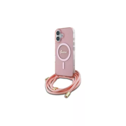 Guess GUHMP16SHCTSGNSP iPhone 16 6.1" készülékhez kemény tok Crossbody Cord Script MagSafe rózsaszín